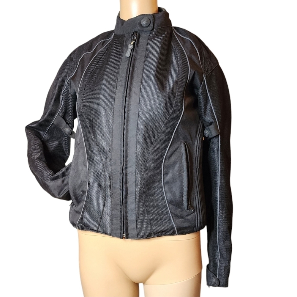 Frank Thomas Black Motorcycle Riding Jacket Canvas Inserts Women's‎ Size Xs